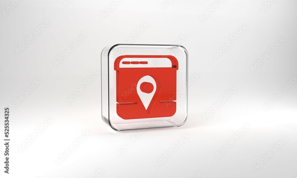 Red Infographic of city map navigation icon isolated on grey background. Mobile App Interface concept design. Geolacation concept. Glass square button. 3d illustration 3D render Red Infographic of city map navigation icon isolated on grey background. Mobile App Interface concept design. Geolacation concept. Glass square button. 3d illustration 3D render