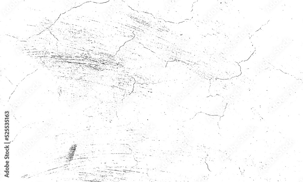 Grunge distressed dust particle white and black. Abstract overlay white background.