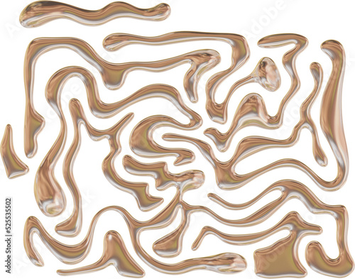 abstract golden 3D wabbly curly y2k shapes worms metallic pattern  photo