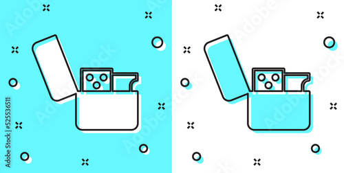 Black line Lighter icon isolated on green and white background. Random dynamic shapes. Vector
