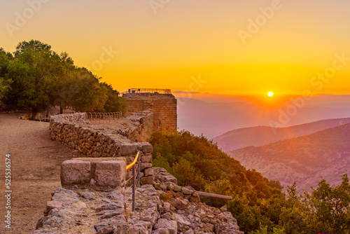 Sunset view of the medieval Nimrod fortress, Golan Height photo