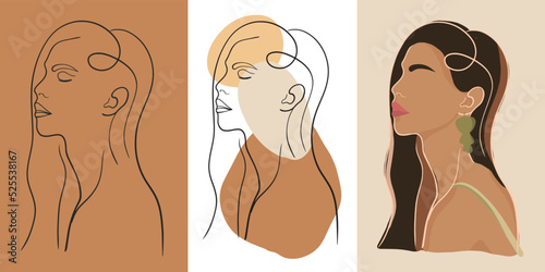 Modern women portrait line art vector illustration