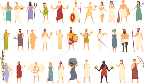 Greek mythology icons set cartoon vector. God roman. Hestia Cupid photo