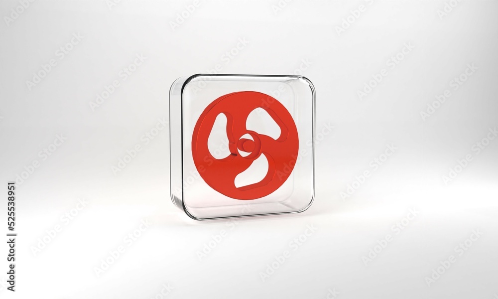 Red Outboard boat motor icon isolated on grey background. Boat engine. Glass square button. 3d illustration 3D render Red Outboard boat motor icon isolated on grey background. Boat engine. Glass square button. 3d illustration 3D render