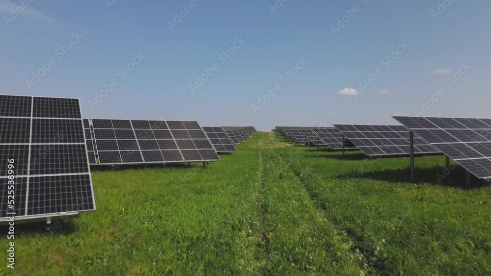 Solar panels in the meadow. Alternative energy from the sun. Electricity from sunlight Solar panels in the meadow. Alternative energy from the sun. Electricity from sunlight