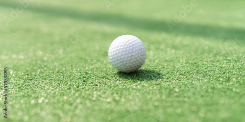 Mini-golf ball on artificial grass. Summer season game