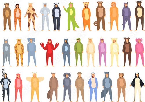 Kigurumi icons set cartoon vector. Carnival sleeping. Party dress