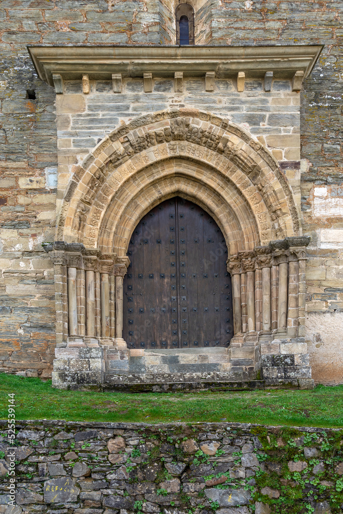 Door of forgiveness of the Santiago romanesque church of Villafranca in the way of Santiago trekking. Spain.