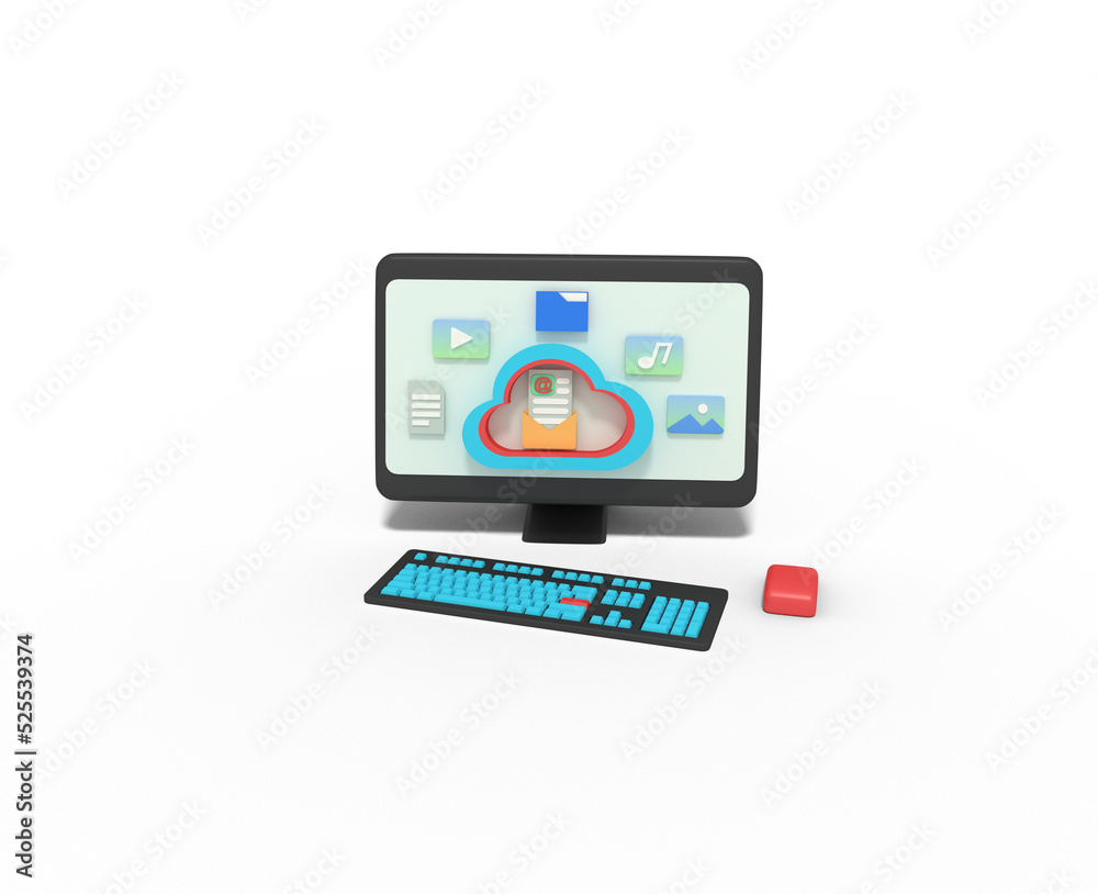 3d illustration of email in cloud storage computer