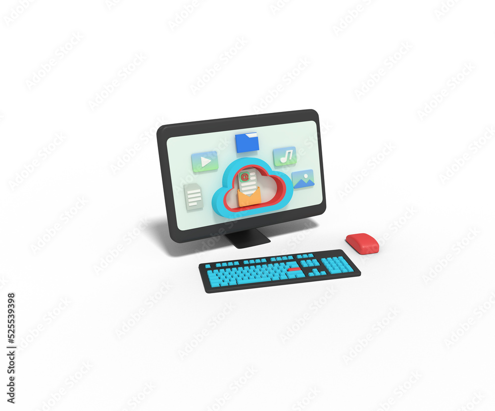 3d illustration of email in cloud storage computer 3d illustration of email in cloud storage computer
