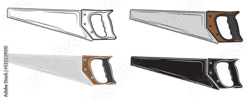 Set of Illustration of a saw in isolate on a white background. Repair tool. Vector illustration