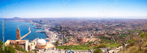 panorama photo of Santa Cruz fort of Oran, a coastal city of Algeria , Mountain top cathedral and panorama skyline view of Oran