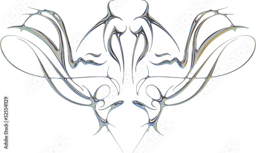 tribal 90s metallic chrome 3D goth y2k techno modern hype tattoo liquid metal photo