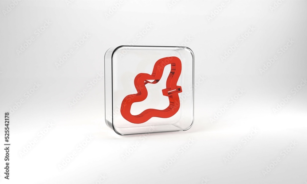 Red Racing track icon isolated on grey background. Glass square button. 3d illustration 3D render Red Racing track icon isolated on grey background. Glass square button. 3d illustration 3D render