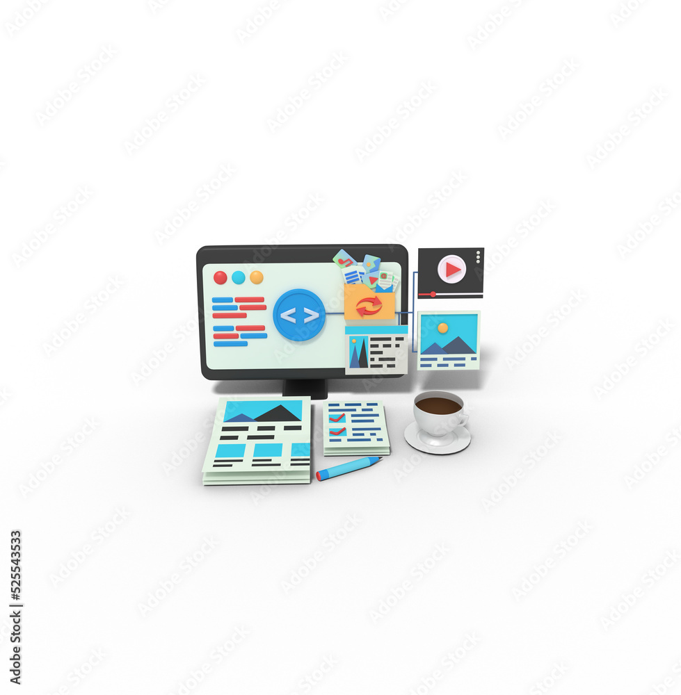 3d Illustration of programmer map website on computer