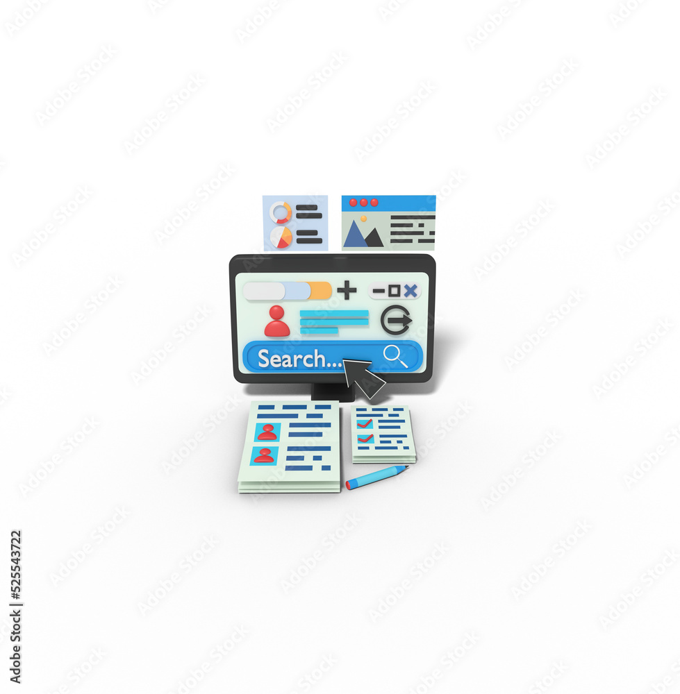 3d illustration of searching profile on social media