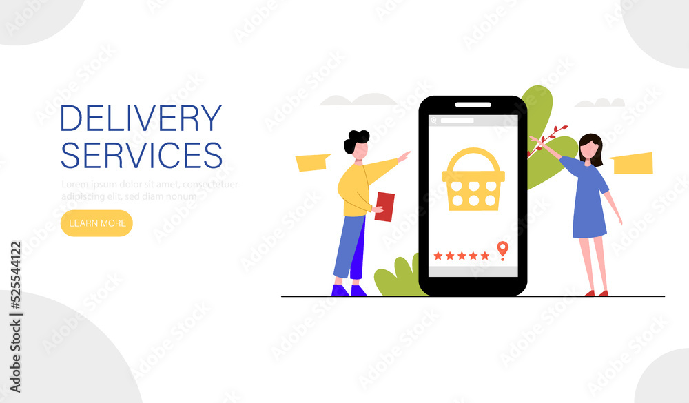 Delivery service landing page template. Online ordering of products, clothing, equipment and more. Vector illustration. Delivery service landing page template. Online ordering of products, clothing, equipment and more. Vector illustration.