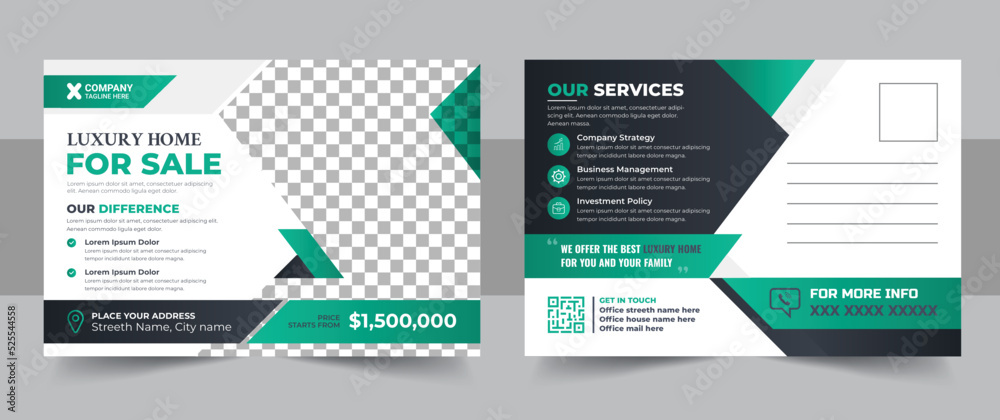 Corporate business or marketing agency postcard template, Real Estate Agent or Construction Business Postcard Template design