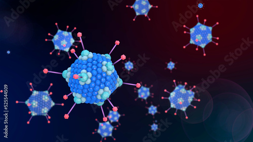 Viruses, Adenovirus, with proteins and spikes. Conceptual 3d illustration on black background. photo