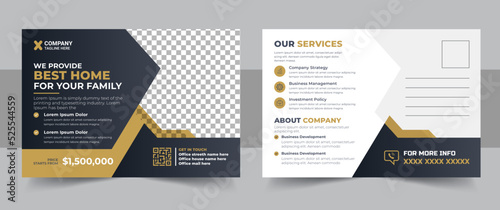 Real Estate Agent and Construction Business Postcard Template design, Creative postcard design template. Yellow corporate postcard or Eddm postcard design template