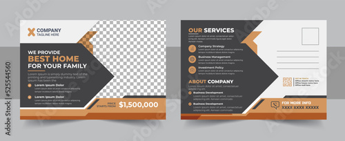 Corporate business or marketing agency postcard template, Real Estate Postcard Vector Template , Modern & Elegant Postcard Template For Home Sale.