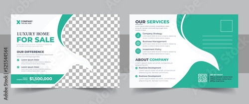 Real estate blue postcard or EDDM postcard design template, Corporate business or marketing agency postcard template, Real Estate Agent and Construction Business Postcard Template design