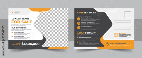 Corporate business or marketing agency postcard template, Real Estate Agent and Construction Business Postcard Template design layout