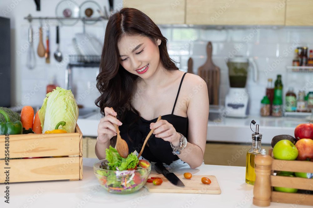 Beautiful Asian Woman smiling preparing vegetable salad in the kitchen Healthy FoodsVegan SaladsVegetarian SaladFood IdeasDiet IdeasHealthy LifestyleCooking At Home Beautiful Asian Woman smiling preparing vegetable salad in the kitchen Healthy FoodsVegan SaladsVegetarian SaladFood IdeasDiet IdeasHealthy LifestyleCooking At Home
