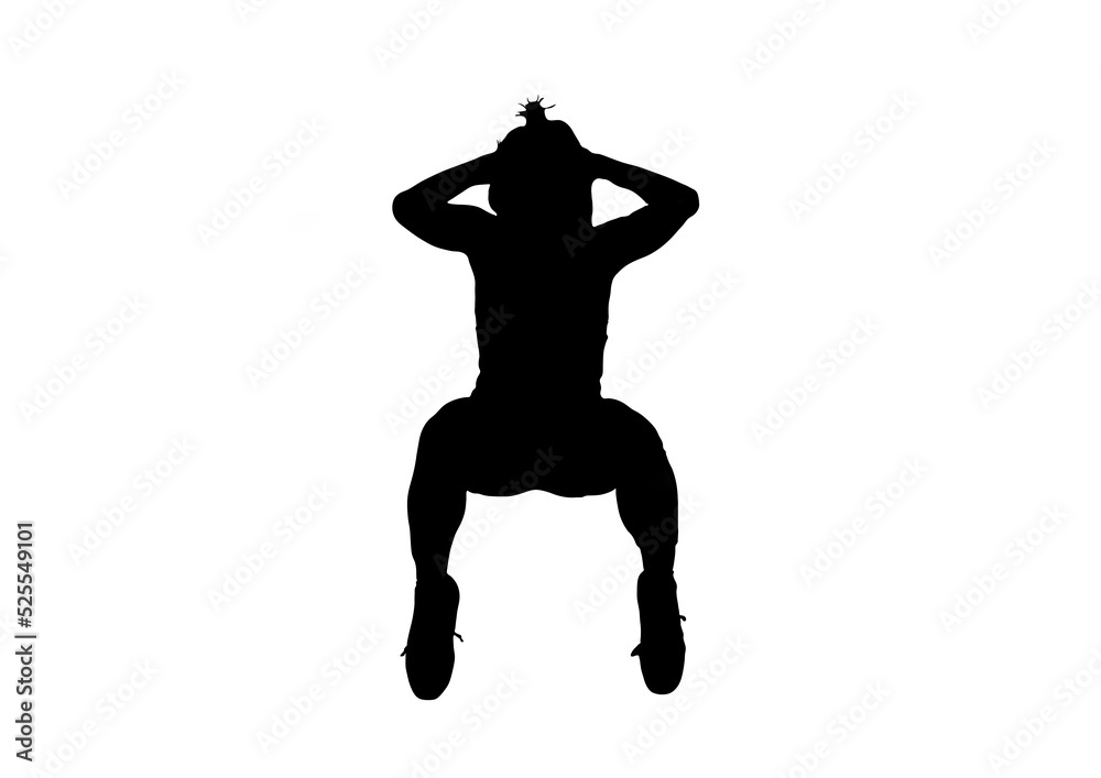 Silhouette of young sporty woman doing exercises