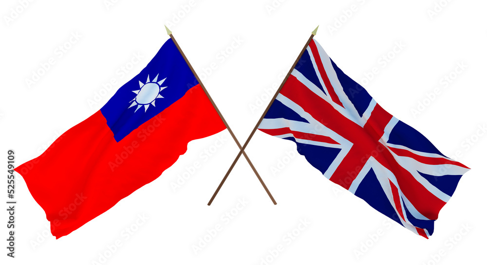 Background, 3D render for designers, illustrators. National Independence Day. Flags Taiwan and Great Britain Background, 3D render for designers, illustrators. National Independence Day. Flags Taiwan and Great Britain
