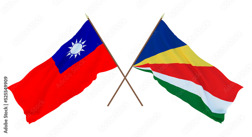 Background, 3D render for designers, illustrators. National Independence Day. Flags Taiwan and Seychelles Background, 3D render for designers, illustrators. National Independence Day. Flags Taiwan and Seychelles