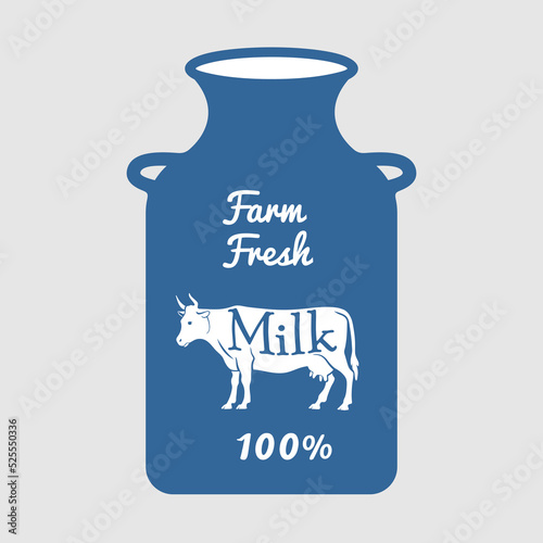 Milk can silhouette with text. Vector illustration