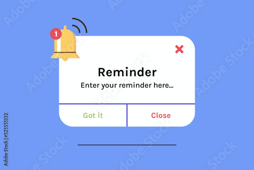 Reminder, notification page with floating elements and business planning, events, timetable flat vector illustration. photo