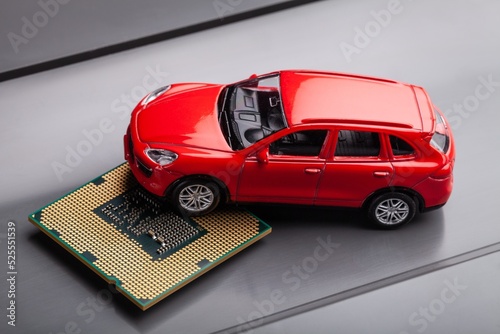 Obraz na plátne CPU chip and semiconductors with car