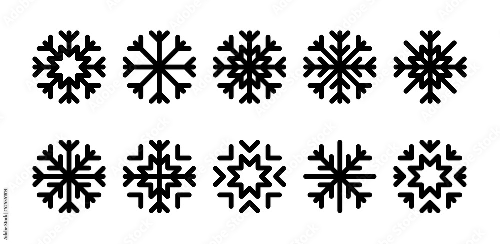 Snowflakes collection. Snow. Snowflake Winter icon. Weather icons. Editable color. Vector illustration
