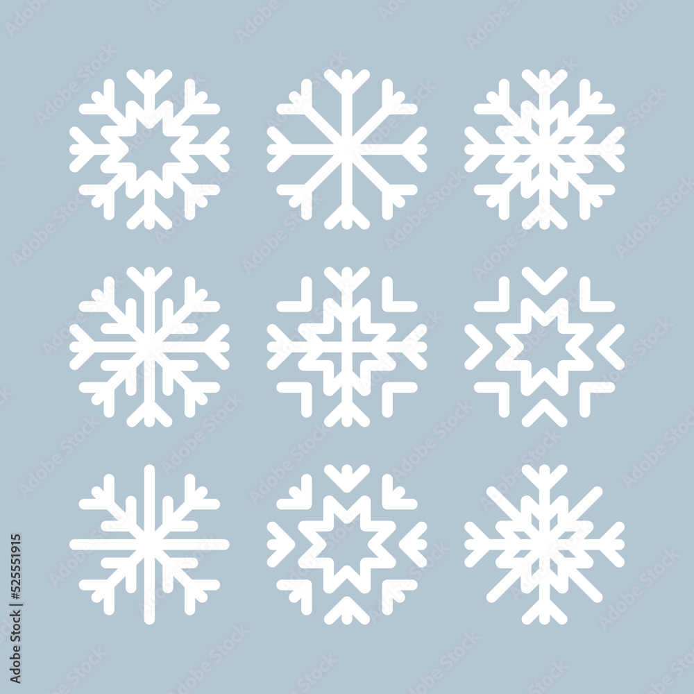 White Snowflakes collection. Snow. Snowflake Winter icon. Weather icons. Editable color. Vector illustration White Snowflakes collection. Snow. Snowflake Winter icon. Weather icons. Editable color. Vector illustration