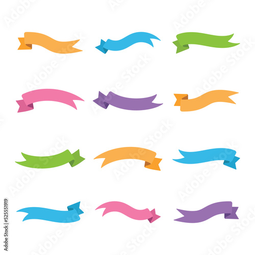 Set of colorful simple ribbon waving isolated vector illustration.