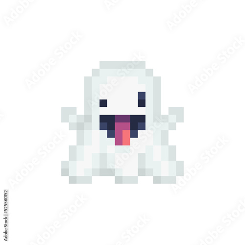 Ghost pixel art style icon. costume dressed cute character. Isolated vector illustration. Design for stickers, logo, mobile app.