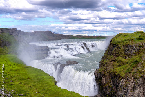 Water falling in cascades at Gullfoss waterfall  golden Circle  Iceland