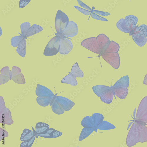Butterflies seamless pattern. Multicolored watercolor butterflies for design, scrapbooking, wrapping paper, wallpapers, textiles. © Sergei