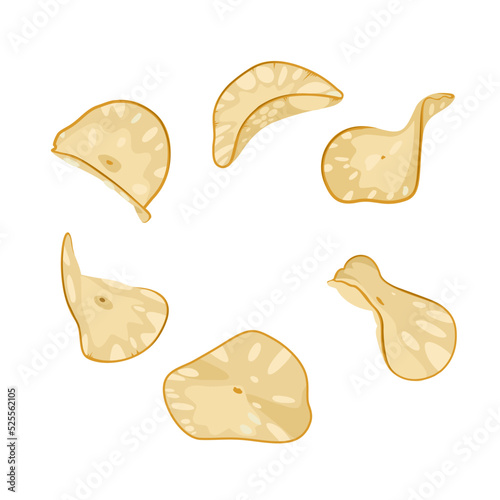 Vector illustration, cassava chips, snacks isolated on white background.