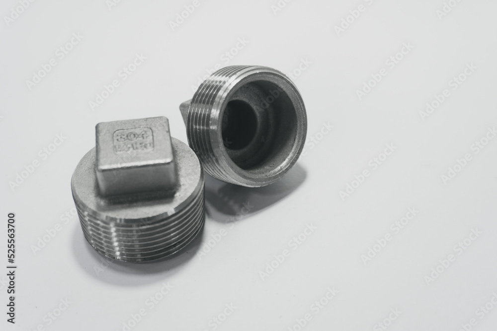 Joint, union, stainless steel, white background Joint, union, stainless steel, white background