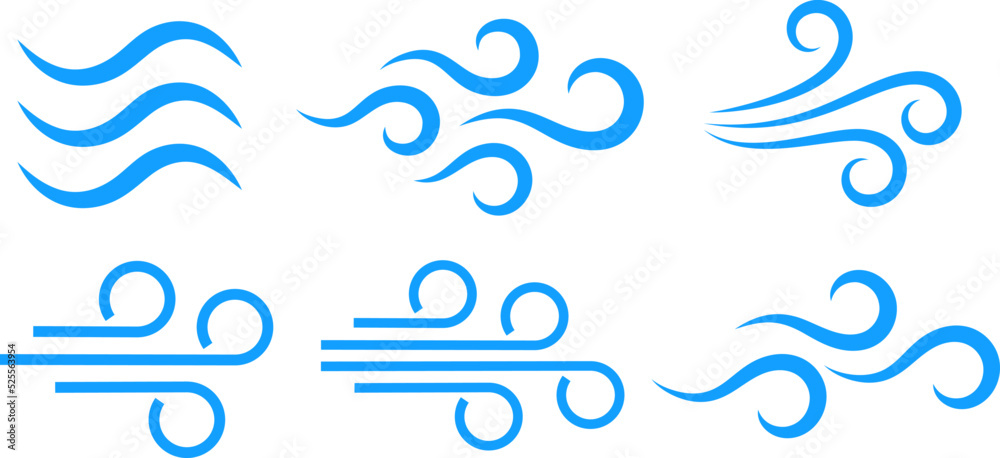 Wind blow icons, breeze design elements