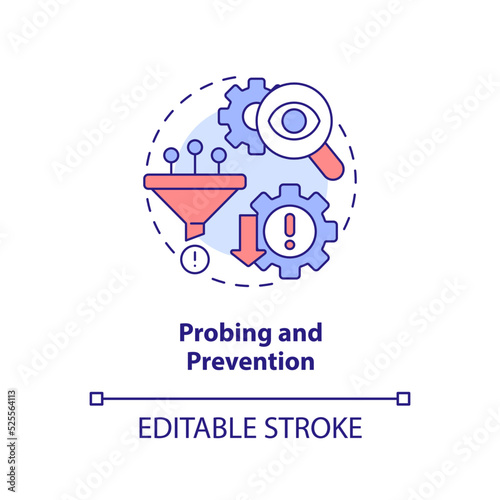 Probing and prevention concept icon. Model for crisis management steps abstract idea thin line illustration. Isolated outline drawing. Editable stroke. Arial, Myriad Pro-Bold fonts used