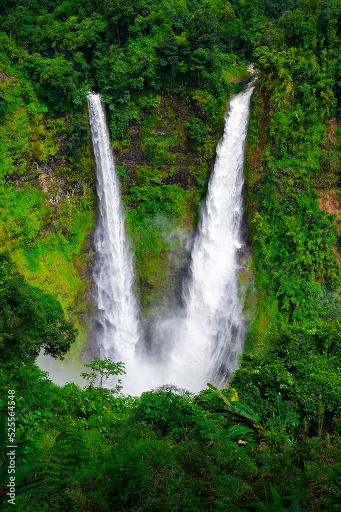 Fototapeta premium The Tad Fane waterfall,On the Bolaven Plateau in Laos, a few kilometers west of Paksong Town, in Champasak Province, within the Dong Houa Sao National Protected Area.Big waterfalls drops about 120 m.