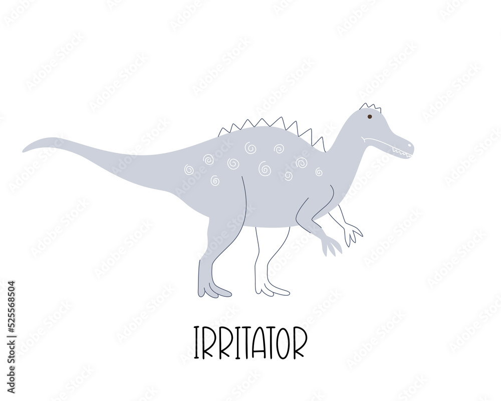 Cute dinosaur Irritator isolated on white background. Vector illustration for kind print on t-shirt or poster.