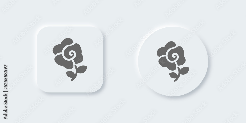 Flower solid icon in neomorphic design style. Rose signs vector illustration. Flower solid icon in neomorphic design style. Rose signs vector illustration.