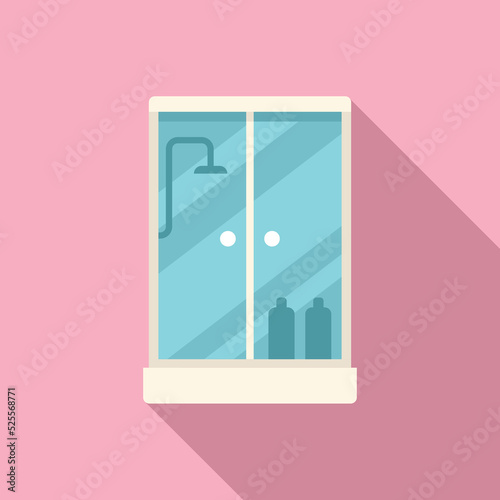 Apartment shower cabin icon flat vector. Glass door