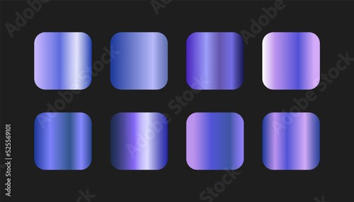 Metallic purple blue gradient set template. Gradient pallete blue color. Trendy purple metallic colors. 
