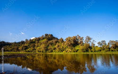 The beauty of Ranu Pani, the lake at the foot of Mount Semeru, is the starting point for climbing to Mount Semeru in Lumajang Regency, Indonesia. Part of the Bromo Tengger Semeru National Park.